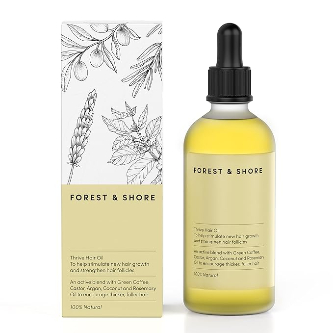 Forest & Shore Hair Growth Oil, 100% Natural, with Caffeine, Biotin, Castor, Argan & Rosemary, Effective Serum for Damaged Hair