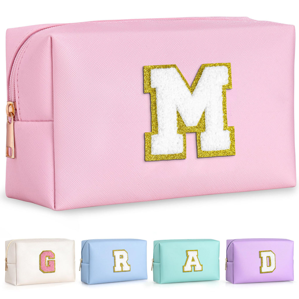 TOPEAST Initial Makeup Bag, Birthday Gifts for Women Girls, Pink M