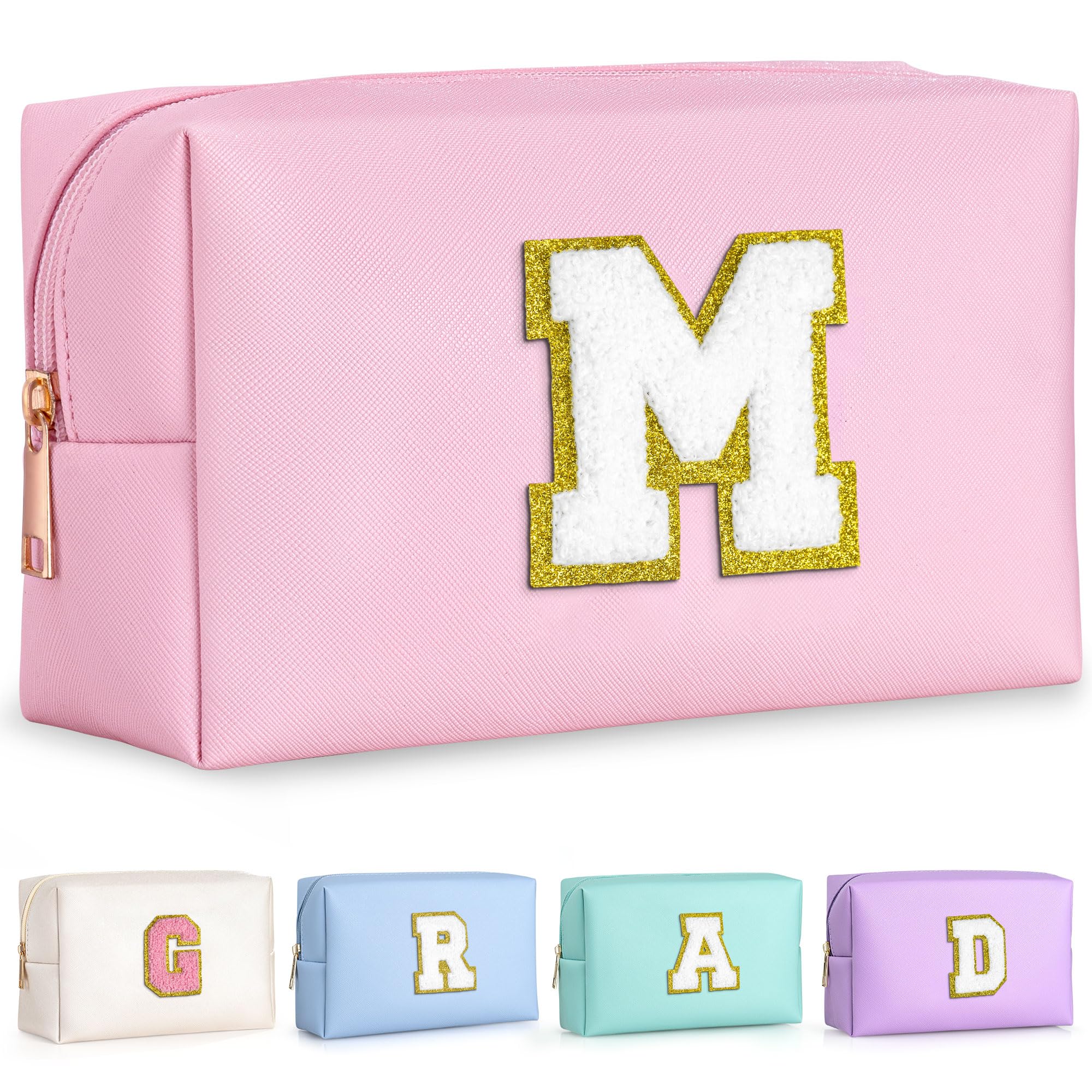 TOPEAST Initial Makeup Bag, Birthday Gifts for Women Girls, Pink M
