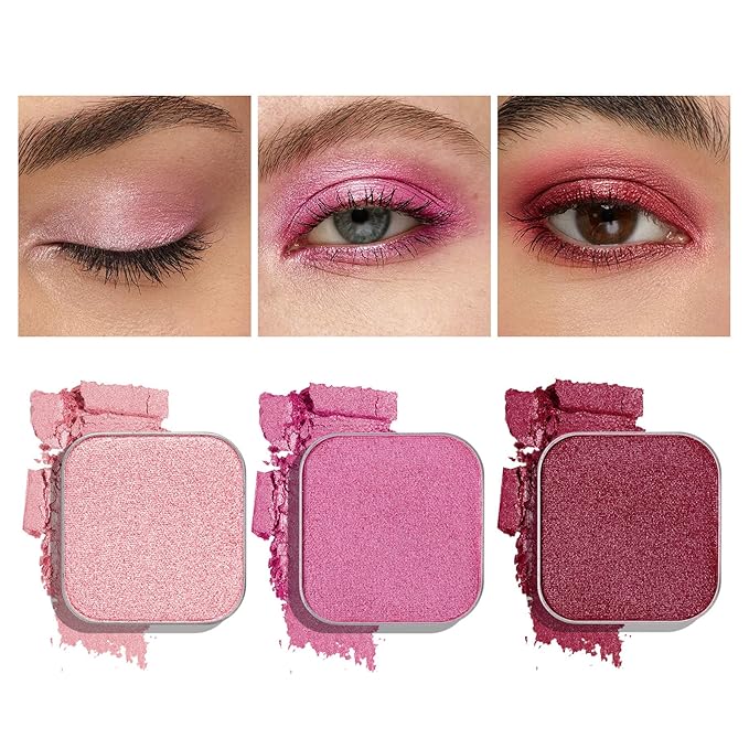 Fillwie Pink Shimmer Eyeshadow Set, Customizable Single Pan Palette Refills