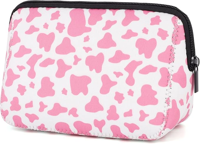 AJLTPA Waterproof Neoprene Cosmetic Bag, Pink Cow Print