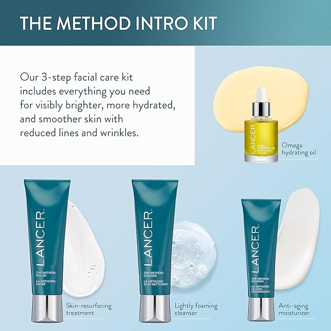 Lancer Skincare Intro Kit | Face Scrub, Cleanser, Moisturizer & Omega Oil