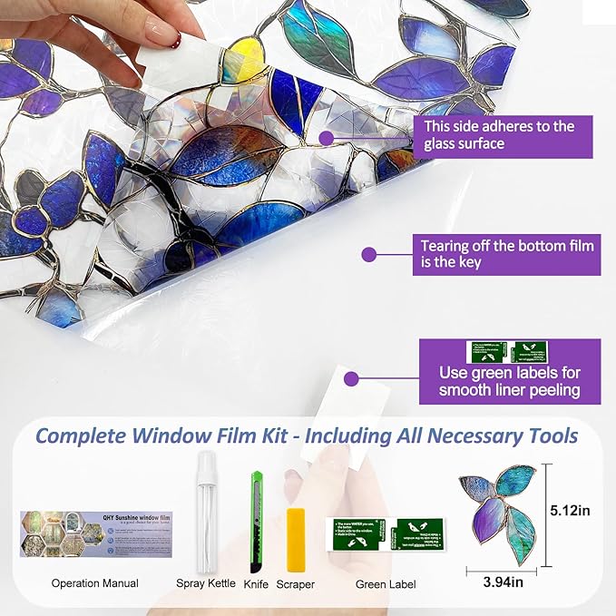 QHYsunshine Stained Glass Window Privacy Film Decorative Rainbow Static Clings – Ideal for Home & Office, Adhesive-Free, Removable, UV-Blocking (Purple Rainbow, 23.6 X 78.7 in)