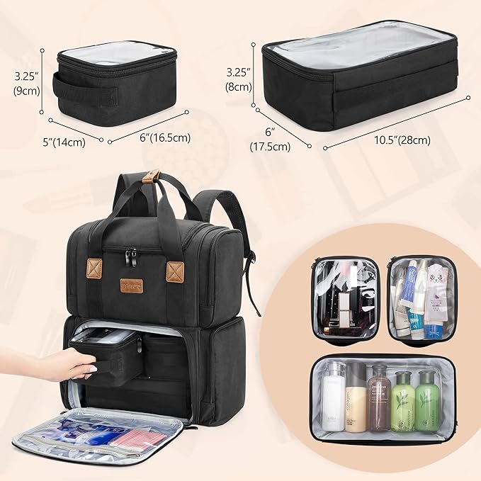 BAFASO Travel Makeup Bag with 3 Inner Removable Pouches, Black