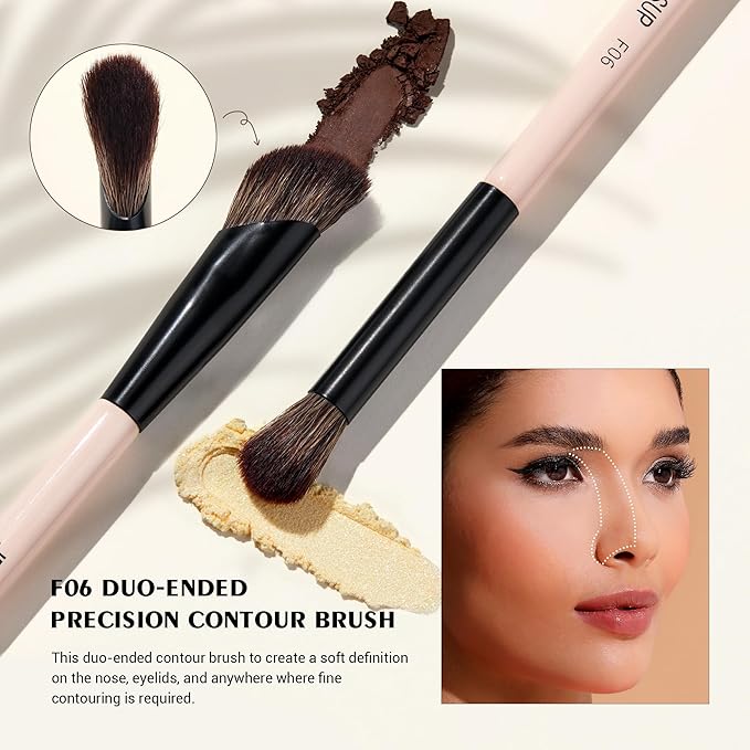 Jessup Makeup Brushes 5pcs Double Ended Eyeshadow Brush Contour Blending Eyeliner Eye Shader Brush, Vegan Fiber Precision Eye Brush Set Peach Dust T509