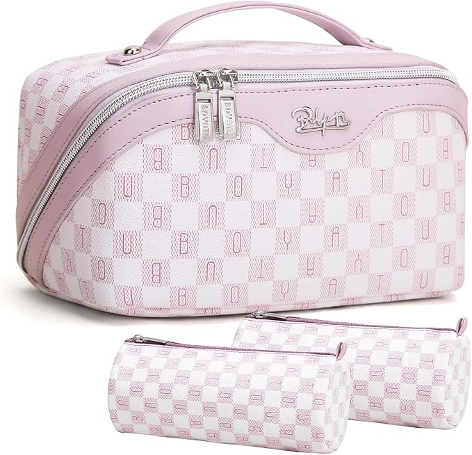 BOYATU Travel Makeup Bag for Women Organizer: Cosmetic Bag - Large Capacity Toiletry Bag 02-Light Purple