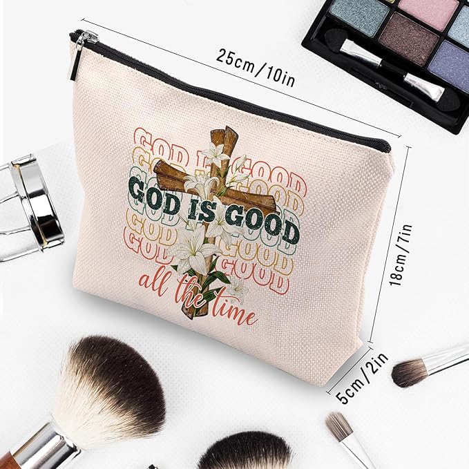 CEASQVAA Pink Bible Makeup Bag for Women, Inspirational Christian Gifts for Women, Church Prayer Bible Supplies, Cute Aesthetic Pink God is Good Cosmetic Bag Pouch