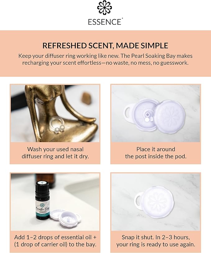 Essence Pearl Travel Case | Immunity Essential Oil | Aromatherapy Nasal Diffuser & Essential Oil Carrying Case | Eucalyptus, Lemon & Peppermint Blend | Travel-Friendly Kit | White Pod