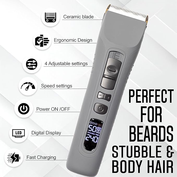 Brio Beardscape V1 Cordless Beard Trimmer for Men with Ceramic Blade, Gray