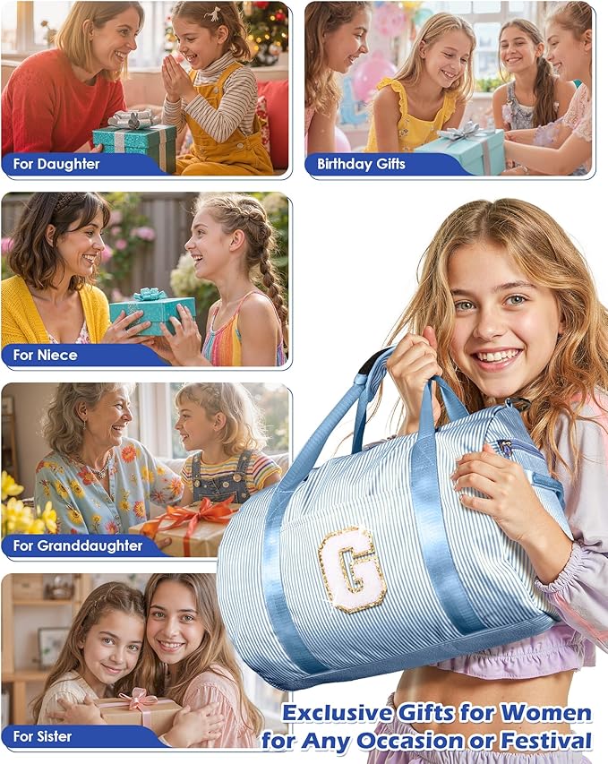 Gifts for 3 4 5 6 7 8 9 Year Old Girl, Girls Travel Duffle Bag, Kids Initial Overnight Bags with Shoe Compartment, Customized Weekender Bag with Makeup Pouch, Cute Birthday Gift (Letter M)