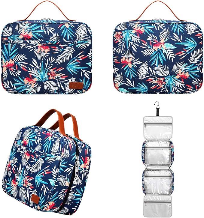Bosidu Hanging Travel Toiletry Bag, Large Capacity Cosmetic Travel Toiletry Organizer for Women with 4 Compartments & 1 Sturdy Hook, Perfect for Daily Use/Christmas