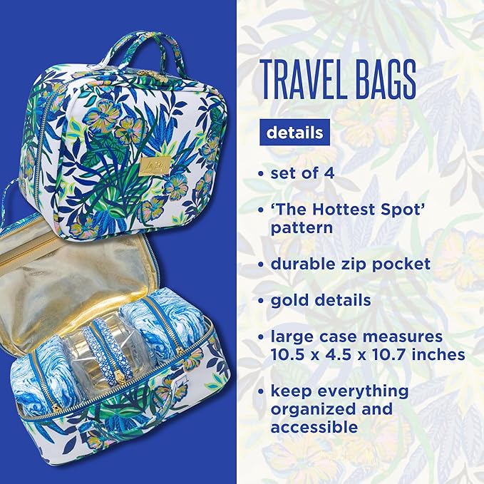 Lilly Pulitzer 4 Piece Travel Toiletry Bag Set, The Hottest Spot