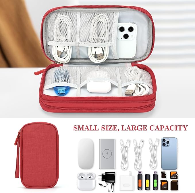 FYY Electronic Organizer, Travel Tech Pouch Bag, Medium, Red