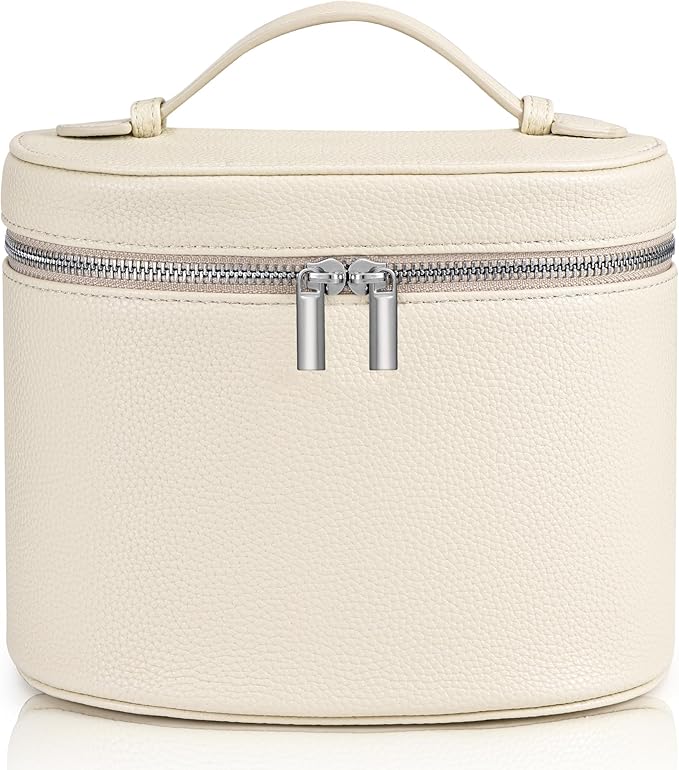UUYUUY Makeup Bag Vanity Case Cosmetic Bag with Removable Divider Travel Toiletry Bag for Women Portable Make up Box Organizer, Beige