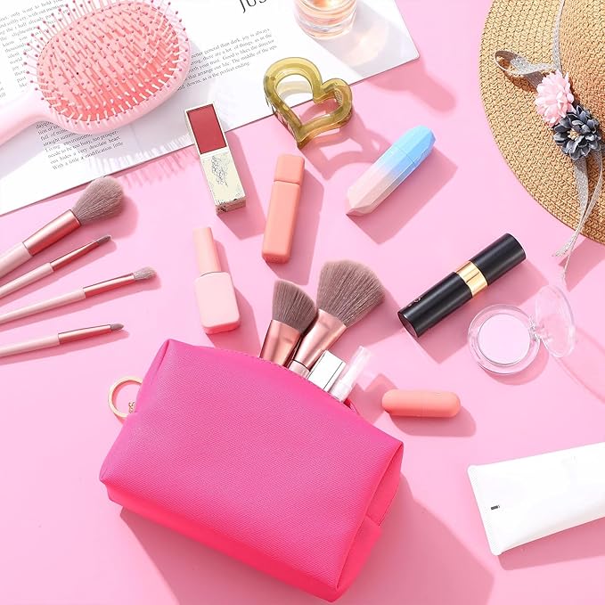 Chunful 24 Pcs Preppy Makeup Bag PU Leather Cosmetic Bag Bulk Makeup Plain Pouch Waterproof Toiletry Purse for Women Traveling Preppy Pencil Case Valentine's Day Gifts(Rose Red)