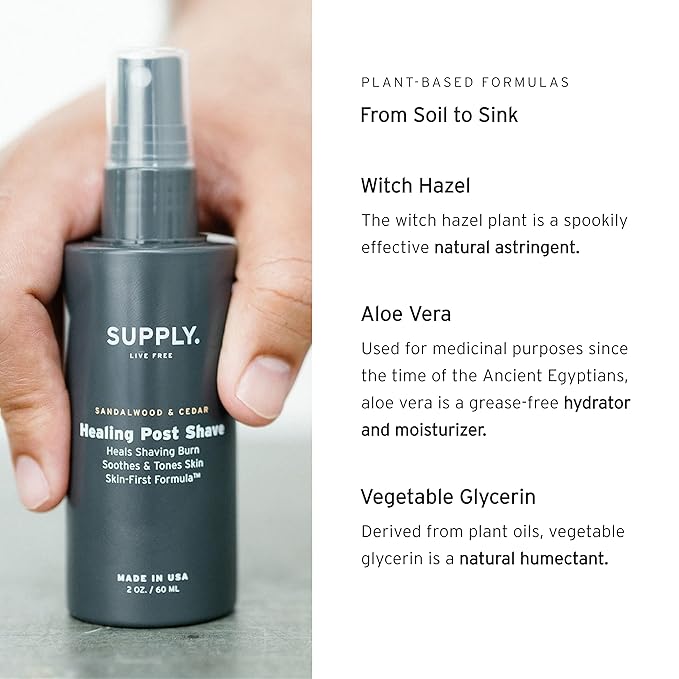 SUPPLY Healing Post Shave Spray for Men – Alcohol-Free Aftershave to Soothe Irritation, Hydrate Skin & Reduce Razor Burn – Sensitive Skin Friendly – Fragrance Free, 2 oz