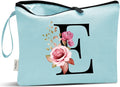 Vavabox A-Z Personalized Makeup Bag, Birthday Gifts for Women Mom, Gifts for Best Friend, Bride Bridesmaid Cosmetic bag (E, Aqua)