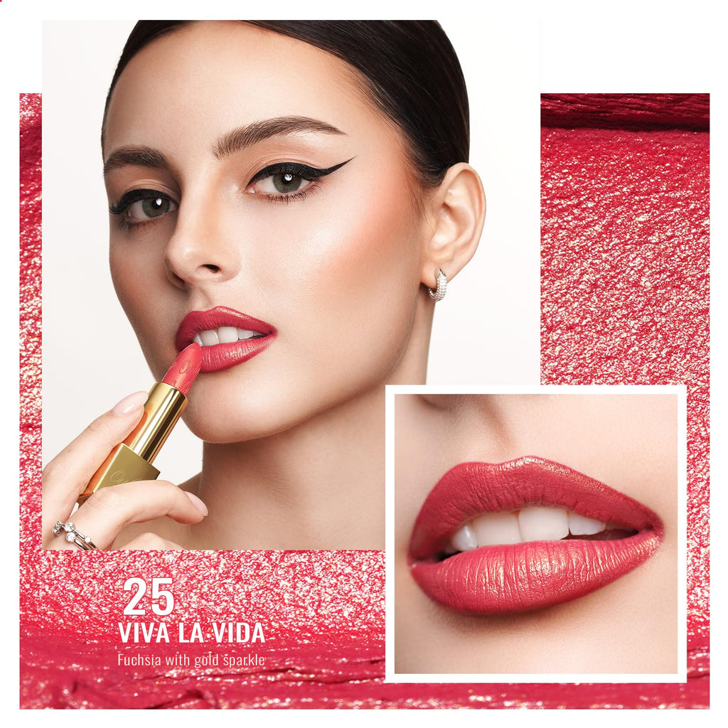 Oulac Glitter Lipstick for Women with Metallic 3D Shine Lightweight Hydrating Formula, High Impact Lip Color, Full Coverage Lip Makeup, Vegan & Gluten Free, Viva La Vida(25)