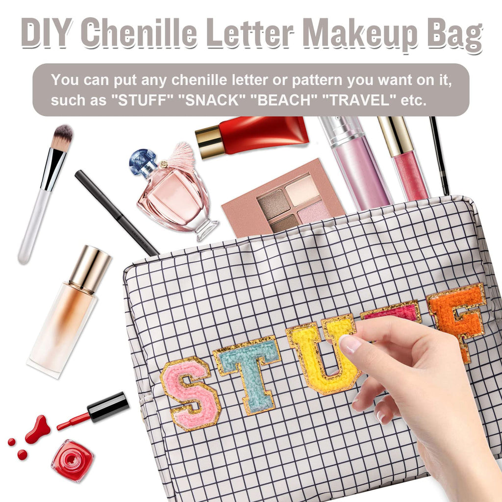 Nylon Large Checkered Makeup Bag Travel Pouch for Women, Big Preppy Makeup Bag Cute Cosmetic Zipper Pouch Purse,Waterproof Toiletry Bag Clutch Makeup Brush Organizer Pouch for Ladies Girls(Checkered)