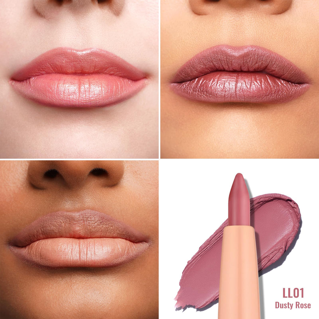 Oulac Waterproof Lipliner Pencil - Smooth and Creamy, Retractable Lip Makeup for Precision Application, Vegan & Cruelty-Free, LL01 Dusty Rose