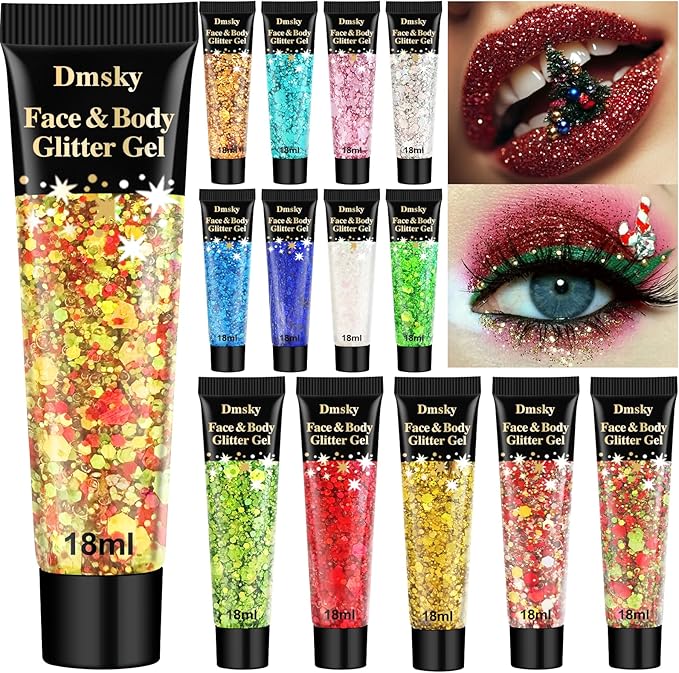 14 Colors Body Glitter,Face Glitter Makeup for Kids Women,Sparkly Chunky Hair Glitter for Eye Lip Nails,Mardi Gras Glitter Makeup Face Paint,Singer Concerts Disco Rave Festival Accessories