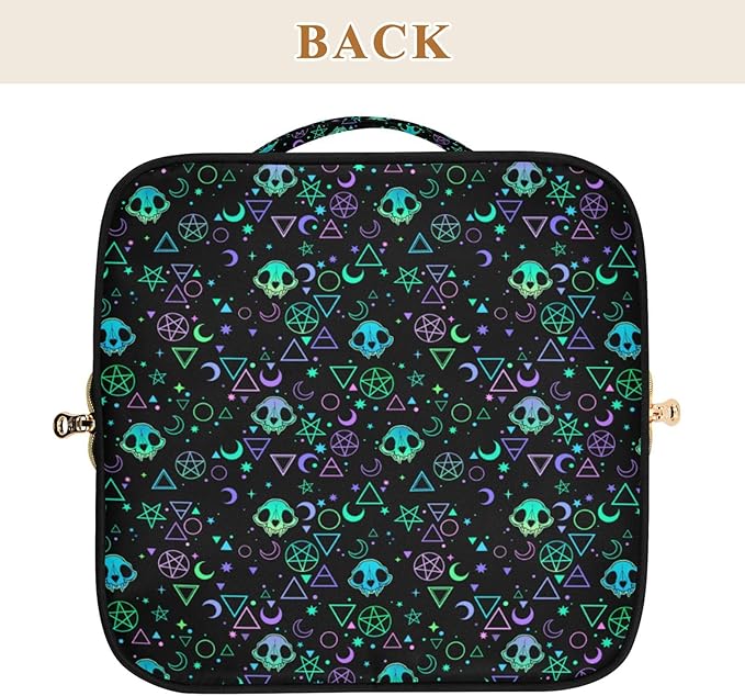 MNSRUU Makeup Organizer Bag, Magic Skulls Travel Makeup Bags Makeup Vanity Case Large Capacity Rhombus Cosmetic Toiletry Bag for Girl Women Ladies