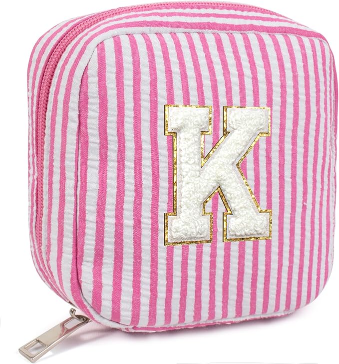 Easter Basket Gifts for Kids Teen Girls- Personalized Initial Cute Pink Cosmetic Makeup Bag Pouch Make Up Bags Travel Toiletry Bag for Her Mom Girlfriend Wife Teacher 18th Birthday Gifts for Girls