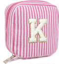 Easter Basket Gifts for Kids Teen Girls- Personalized Initial Cute Pink Cosmetic Makeup Bag Pouch Make Up Bags Travel Toiletry Bag for Her Mom Girlfriend Wife Teacher 18th Birthday Gifts for Girls