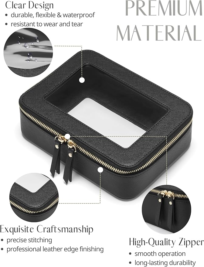 Popvibe Clear Makeup Bag with Zipper, Women Travel Toilrty Bag Black Medium