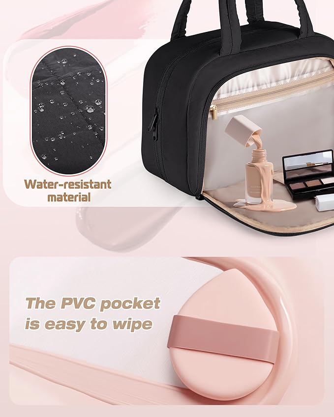 Marscamd Travel Makeup Bag for Women, Medium Size, Puffy Cosmetic Organizer