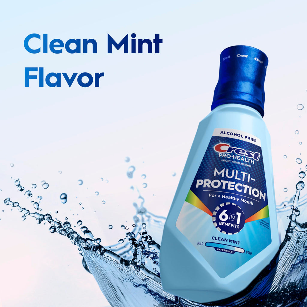 Crest Mouthwash Pro Health Multi-Protection, 1L, 2 Pack, 6-in-1 Benefits, Alcohol Free, Enamel Repair, Breath Freshener, Anti Cavity, Fluoride mouthwash, Bad Breath Treatment for Adults, Contains CPC