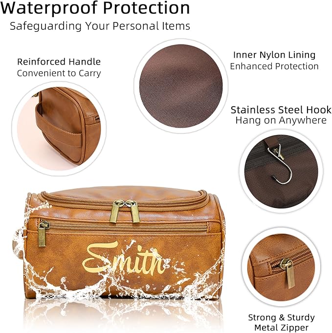 Personalized Toiletry Bag for Men, Engraved Name Initials Toiletry Bag, Customized Monogram Travel Shaving Dopp Kit for Groomsmen, Gift for Christmas, Birthday, Dad, Husband, Grandpa - Black