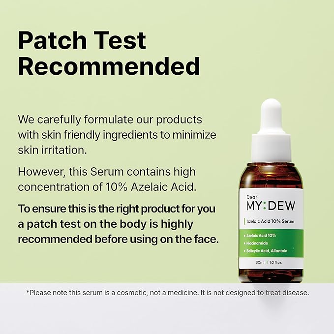 DearMYDEW 10% Azelaic Acid Serum with Niacinamide, Salicylic Acid, Allantoin, Rosacea Treatment for Face Redness Relief, Reduce Cystic Acne Scar, Pimples, Non-Comedogenic, Korean Skincare, 1Fl Oz