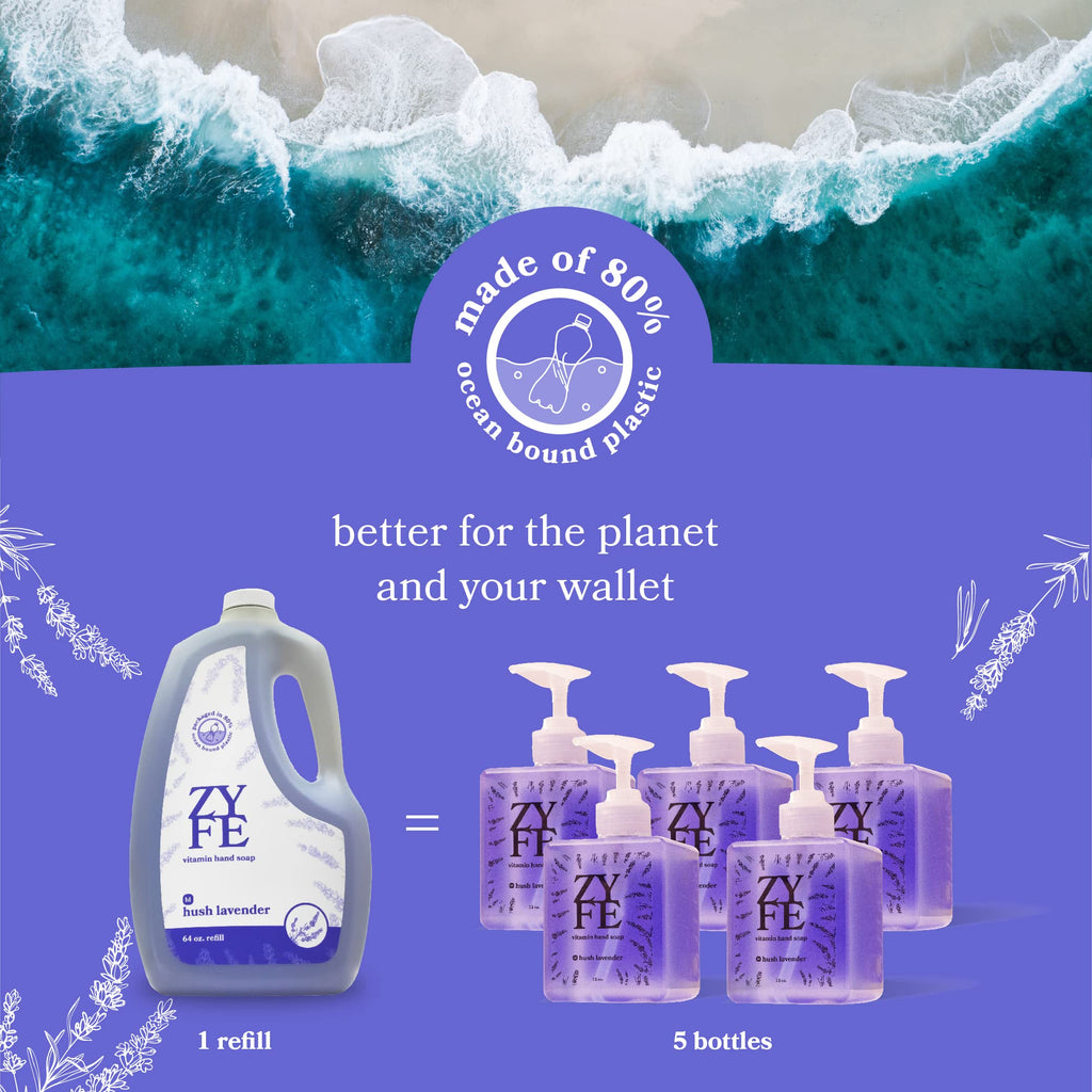 ZYFE Lavender Hand Soap Refills Foam, 64oz Liquid Hand Soap Foam Refill in Recycled Bottle, Natural Handwash Refill with Essential Oils, Biodegradable & Moisturizing