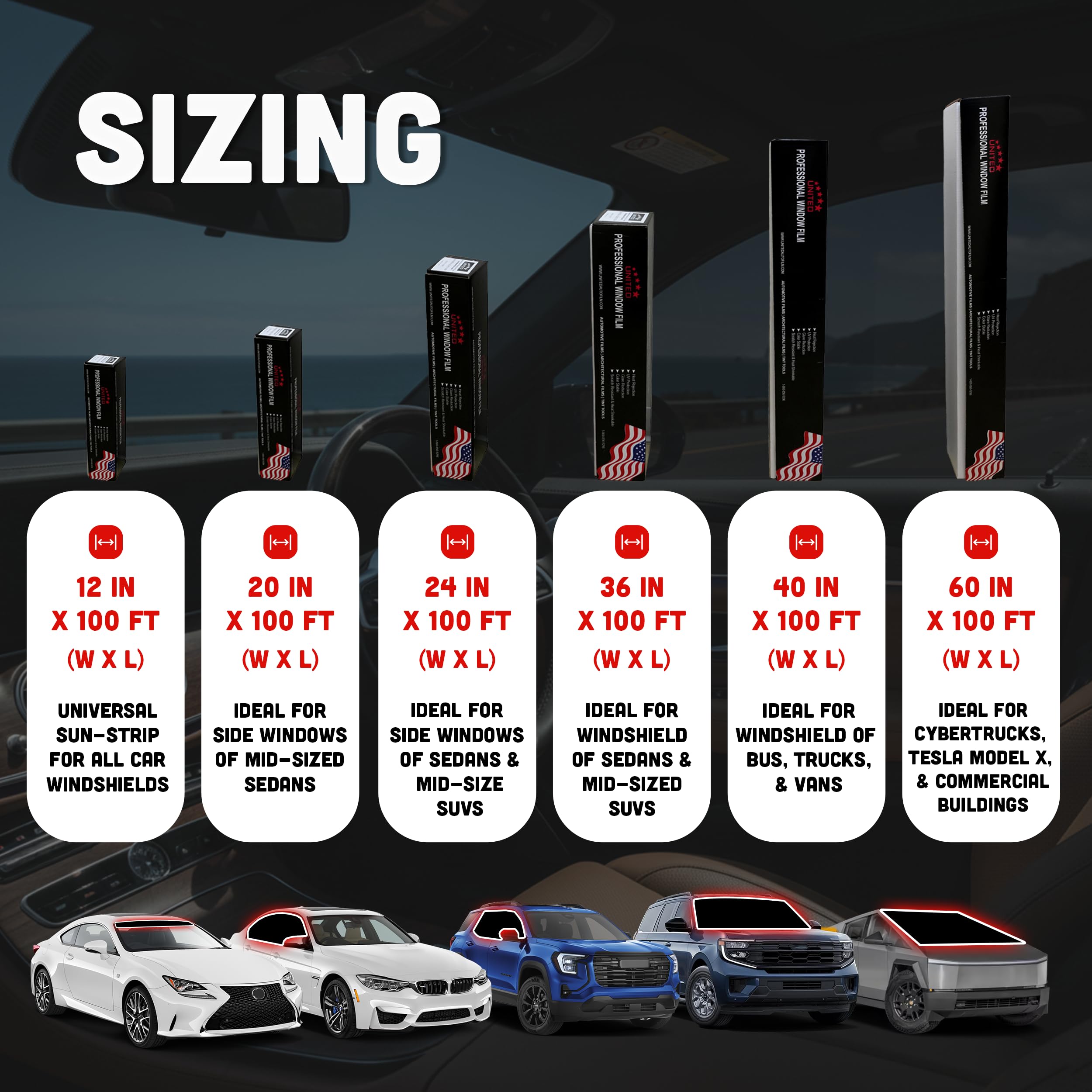 United 2PLY Nano Ceramic Pro Window Tint Film – 50% VLT Automotive & Home Window Film with IR-95 High Heat Rejection, UV/IR Blocking, Outstanding Clarity, Color-Stable Adhesive Roll 24 Inch x 100 Feet