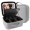 MOMIRA Travel Makeup Bag Cosmetic Bag Makeup Organizer Bag with Lighted Mirror, Adjustable Brightness in 3 Color Scenarios, Waterproof Makeup Train Case, Gift for Women - Grayish