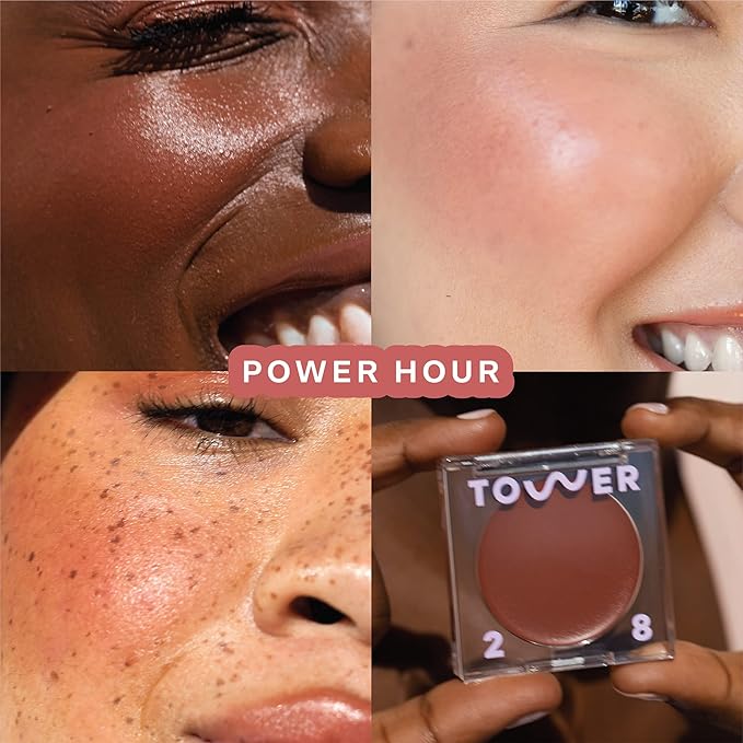 Tower 28 BeachPlease Cream Blush + Tinted Lip Balm - Multi-Use Lip Tint + Dewy Blush for Cheeks With Aloe Vera + Green Tea - Vegan, Non-Comedogenic Makeup for Sensitive Skin - Power Hour (0.16 oz)