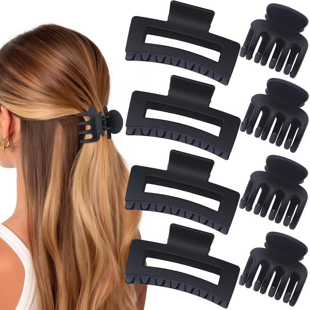 SMKSL Medium Hair Clips for Women 8 Pcs Small Claw for Thin and Thick Hair 2 Styles Clips for Hair Combination Rectangle Jaw Clips Hair Accessories for Women and Girls (Black)