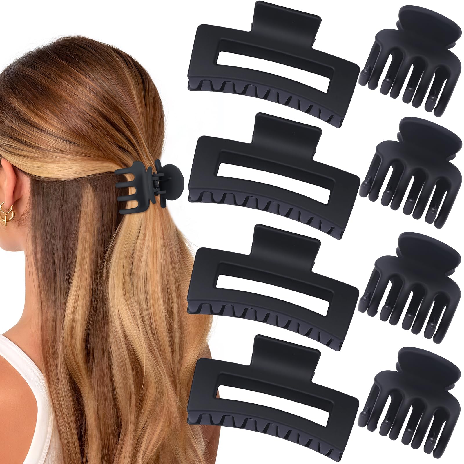 SMKSL Medium Hair Clips for Women 8 Pcs Small Claw for Thin and Thick Hair 2 Styles Clips for Hair Combination Rectangle Jaw Clips Hair Accessories for Women and Girls (Black)