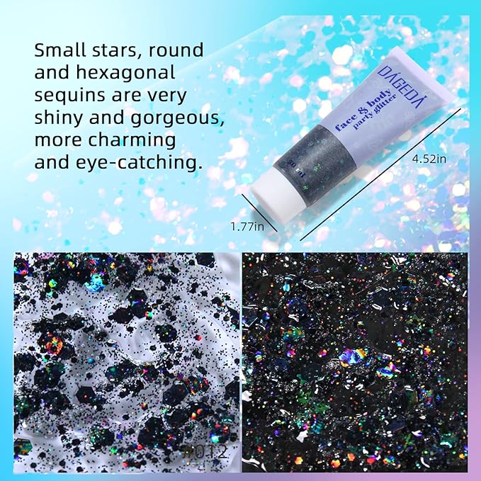 DAGEDA Black Body Glitter Gel, Sparkly Hair Face Glitter Makeup Accessories