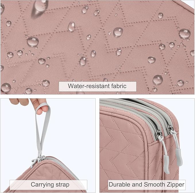 FYY Electronic Organizer, Travel Tech Pouch Bag, Large, Pink Quilted