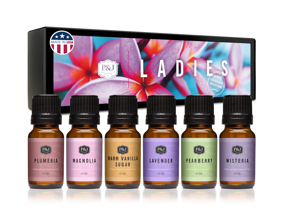 P&J Fragrance Oil Favorites Set | Fresh Cotton, Amber, Leather, Strawberry Shortcake, Lilac, Vanilla for Candle Making, Soap Making Supplies, Diffuser Oils Scents