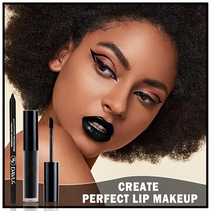 QIUFSSE Black Liquid Lipstick Lip Liner Pencil Set for Halloween Makeup