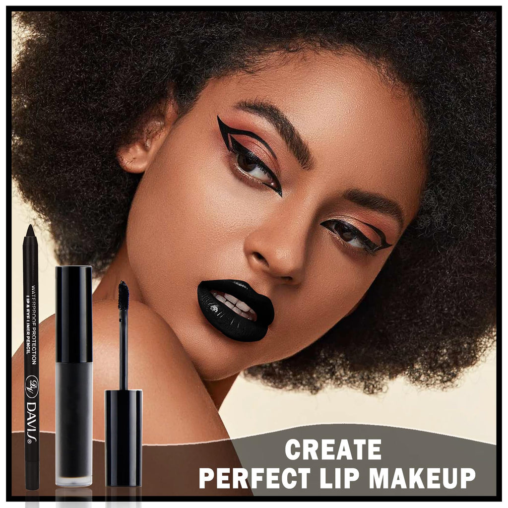 QIUFSSE Black Liquid Lipstick Lip Liner Pencil Set for Halloween Makeup
