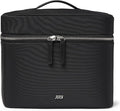 July Vanity Cosmetic Case - Stylish Travel Makeup Bag for Women with Removable Wet Pouch, Upright Bottle Design, Clear Top Pocket, Leather Handle, Travel Essentials, Toiletry Organizer - Black