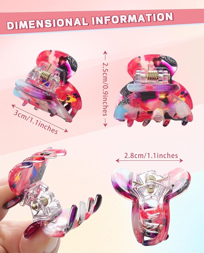 CHLINS 12 Pcs Small Hair Clips for Women, Cute Acrylic Mini Claw Clips Accessories for Thin Fine Hair, Non-Slip Little Jaw Clamps for Half Updo Styling & Bangs