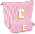 mibasies 2 PCS Initial Makeup Bags for Women: Cosmetic Bag for Travel Toiletry - Personalized Cute Makeup Pouch - Gifts for Grilfriend Wife Moms Bridesmaid - Retirement Travel Gifts - Pink E