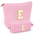 mibasies 2 PCS Initial Makeup Bags for Women: Cosmetic Bag for Travel Toiletry - Personalized Cute Makeup Pouch - Gifts for Grilfriend Wife Moms Bridesmaid - Retirement Travel Gifts - Pink E