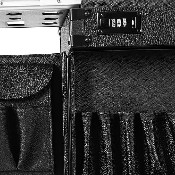 REHOUPTU Large Capacity Cosmetic Train Case, Lockable Makeup Train Case with 4 Universal Casters, 32.28 Inch Tall Travel Organizer Tool Box for Barber Stores Beauty Stores Nail Salons