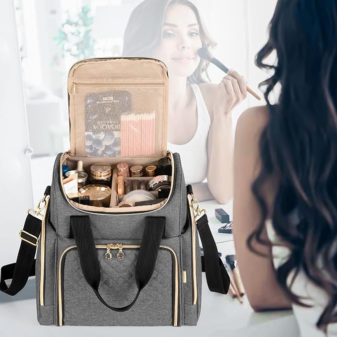 LUXJA Travel Makeup Bag with 2 Removable Makeup Cases, Gray